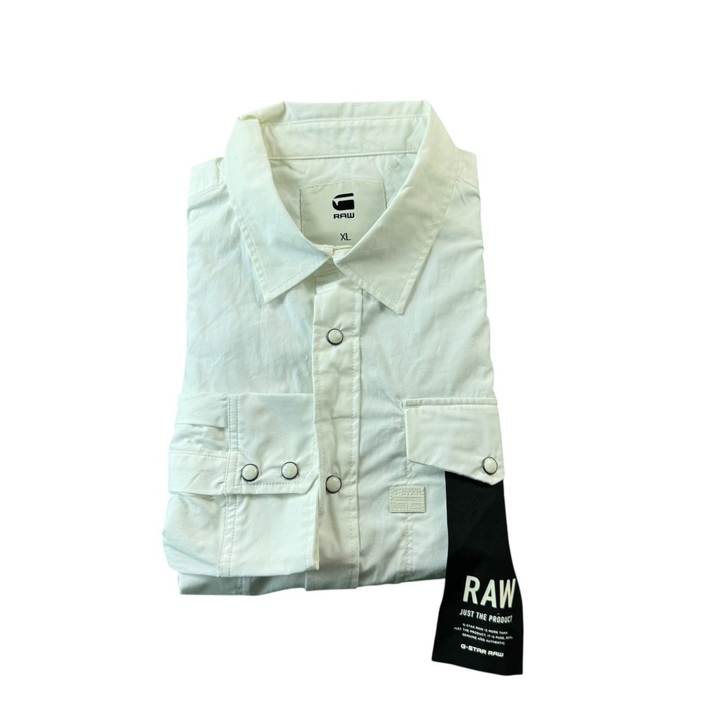 G-Star Raw White Poplin Men's Dual Pocket Power Snap Shirt Size XL NWT
